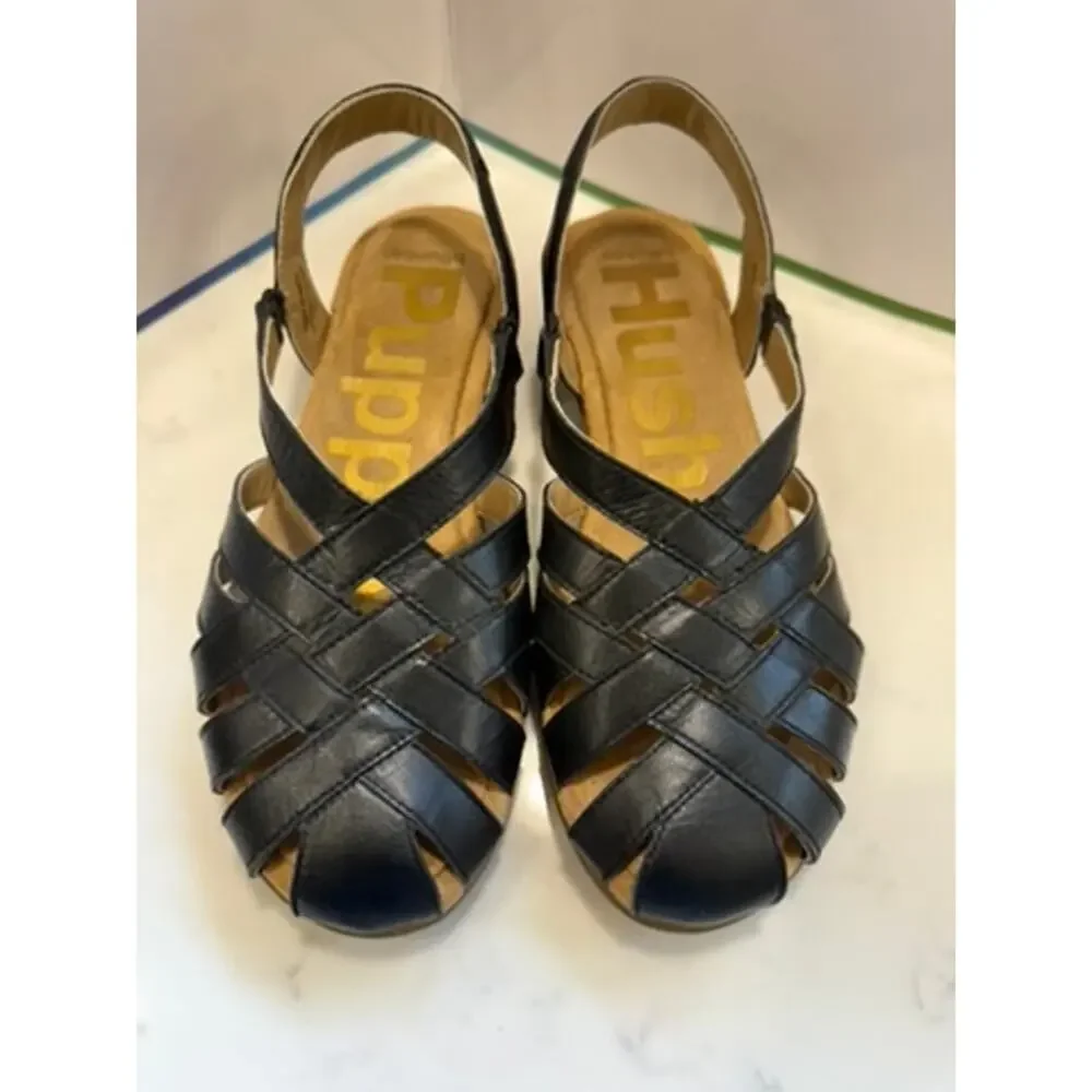 Hush Puppies Moyen Black Leather Comfort Sandals Womens Size 7 Travel Capsule